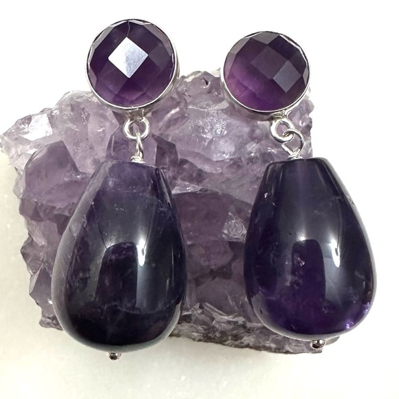 Jay King Brazilian Purple Amethyst Solid Sterling Silver Post Dangle Earrings - Picture 1 of 12